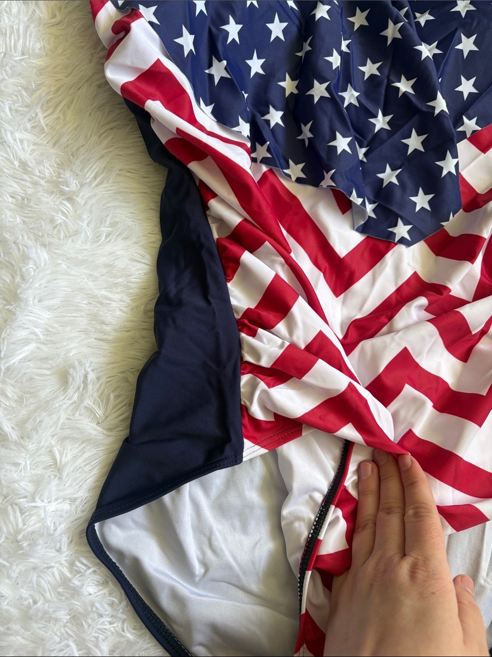 New In Packaging American Flag Ruffle Front One Piece Swimsuit Size 2XL - Picture 5 of 15